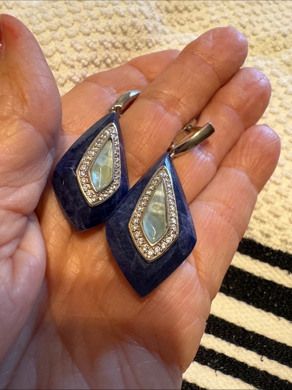 Blue Teardrop Crystal Accent Drop Earrings by